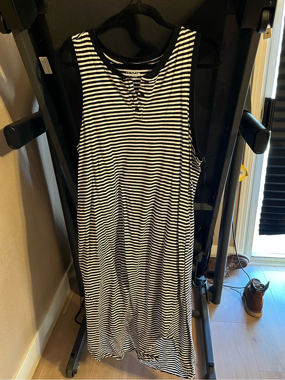 Time and Tru Black and White Striped Sleeveless Midi Dress